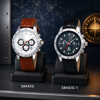 Montre-bracelet à quartz pour homme, mouvement multifonctionnel, boîtier en acier inoxydable, bracelet en cuir véritable de qualité supérieure