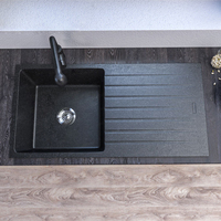 Plan de travail de cuisine en dalle de quartz de grande taille, évier à cuve unique avec installation au-dessus du comptoir, design moderne, garantie de 5 ans