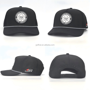 Casquette de golf OEM à 5 panneaux, couleur unie, perforée au laser, anti-UV, séchage rapide, avec logo personnalisé en patch PVC caoutchouc, style casquette de baseball sportive - Product Image 3