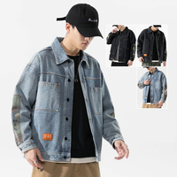 Vestes en Jean Bomber pour homme, vêtement, style Camouflage, ample, à la mode, noir et bleu, vente en gros, à manches patchs, veste en Denim, Streetwear,