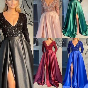 ชุดราตรีงานเลี้ยงแบบสั่งตัดของอาลีบาบา ชุดราตรีสีน้ำเงินแบบกระโปรงบานสำหรับผู้หญิง แขนยาว ผ้าลูกไม้ - Product Image 4