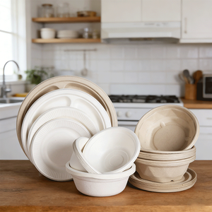 Ensemble de vaisselle jetable écologique et biodégradable, bol et <span class=keywords><strong>assiette</strong></span> <span class=keywords><strong>en</strong></span> papier compostables pour les fêtes et les plats à emporter - Product Image 4