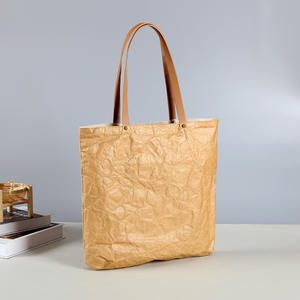 Eco-Friendly Kraft <b>Tyvek</b> <b>Paper</b> Bag with Leather Handle for Daily Life for Shopping - Product Image 2
