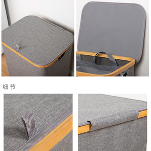 Collapsible Cotton Linen Laundry <b>Basket</b> Rectangle Gray <b>Foldable</b> Clothing Organizer For Bathroom Storage - Product Image 2