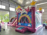 Nouvellement conception château gonflable de licorne combo maison gonflable gonflable commerciale avec toboggans de piscine pour la location de fête