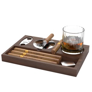 Cenicero cuadrado de madera para cigarros con soporte de vidrio y cortador para uso en interiores y exteriores, ideal para regalo. - Product Image 4