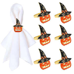 Halloween Pumpkin Witch Hat Napkin Rings Metal Napkin Holders For Hotel Restaurant Dinner <b>Table</b> Halloween Party <b>Table</b> Decoration - Product Image 1