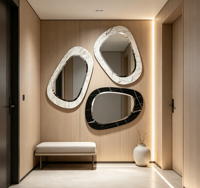 Ensemble de 3 miroirs muraux à cadre effet marbre irrégulier avec verre flottant biseauté pour la décoration de la maison et des salons d'hôtel