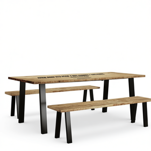 Solid Acacia Wood Dining <b>Table</b> Rectangle 6 Seater Rustic Modern Design Metal Legs Home Furniture - Product Image 1