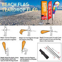 Drapeau de plage FEAMONT à forme de larme, stable au vent, personnalisé, avec piquet de sol et base croisée pour une installation sécurisée n'importe où