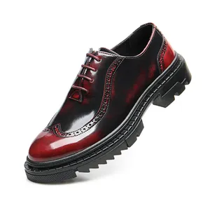 Talla 38-48 Zapatos Brogue gruesos de cuero con cordones para hombres Zapatos de vestir de cuero casuales de negocios para hombres WZ24