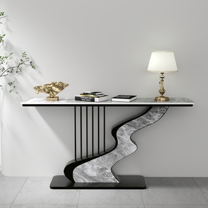 <span class=keywords><strong>Mesa</strong></span> <span class=keywords><strong>Consola</strong></span> de Lujo Ligero con Tapa Semicircular de Pizarra y Estructura Metálica, Diseño Nórdico Minimalista Moderno, Mueble para el Hogar, Entrada y Pasillo - Product Image 5