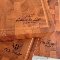 Planche à découper de luxe en bois d'acajou à grain traversant, personnalisable, antidérapante, extra large, pour comptoir, type bloc de boucher