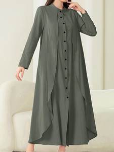 2025 Dubai Robe mujer hasta el suelo vestido saudí estilo pavo Color sólido dos piezas Simple moda elemento Sexy - Product Image 2