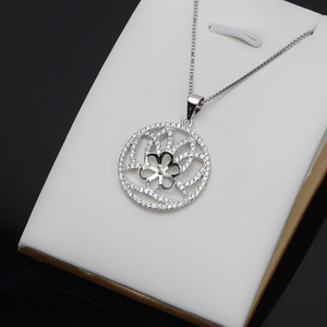 Pendentif en argent S925 en forme de fleur pour femme, personnalisable, bijoux en perles DIY avec plateau vide, accessoires semi-directs - Product Image 2