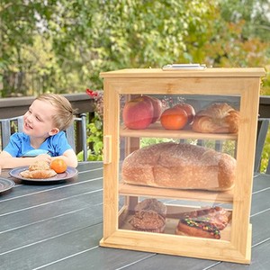 Boîte à pain en bambou à trois niveaux avec porte en verre, portable pour la cuisine - Product Image 2