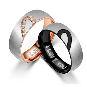 His & Hers Love Heart Promise Ring Stainless Steel Wedding Engagement Bands Ring Young Couple I Love You Heart Couple Rings