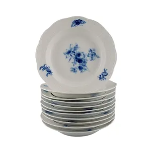 Vintage Antique Blue Flower Decal Glazed Soup Dish Dinnerware Ceramic Stoneware Deep Dinner Plate
