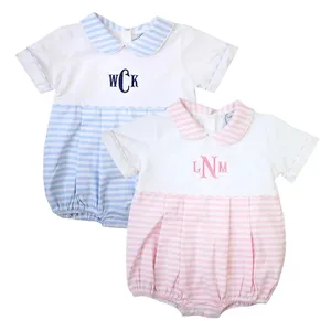 Baby Knit Pink Stripe Bubble Stram pler Kurzarm Monogrammed Baby Bubble Romper Neugeborene