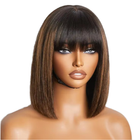 Coupe émoussée Bob perruques avec frange mettre en évidence la couleur courte droite perruque sans colle pour les femmes prêt à partir perruque de cheveux humains faite à la machine