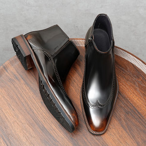 Bottes de Travail pour Hommes Printemps-Automne en Cuir Véritable avec Motif Léopard en Relief, Semelle en Caoutchouc Imperméable - Product Image 3