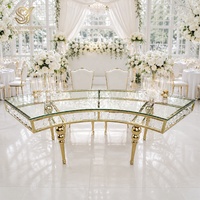 Table de banquet de luxe en acier inoxydable, plateau en verre trempé, forme de demi-lune, table de salle à manger en forme de S pour mariage, hôtel, fête
