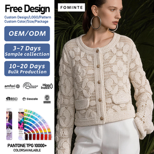 Conception personnalisée OEM, logo, <span class=keywords><strong>cardigan</strong></span> en <span class=keywords><strong>maille</strong></span> blanc crème à manches longues pour femmes, automne - Product Image 1