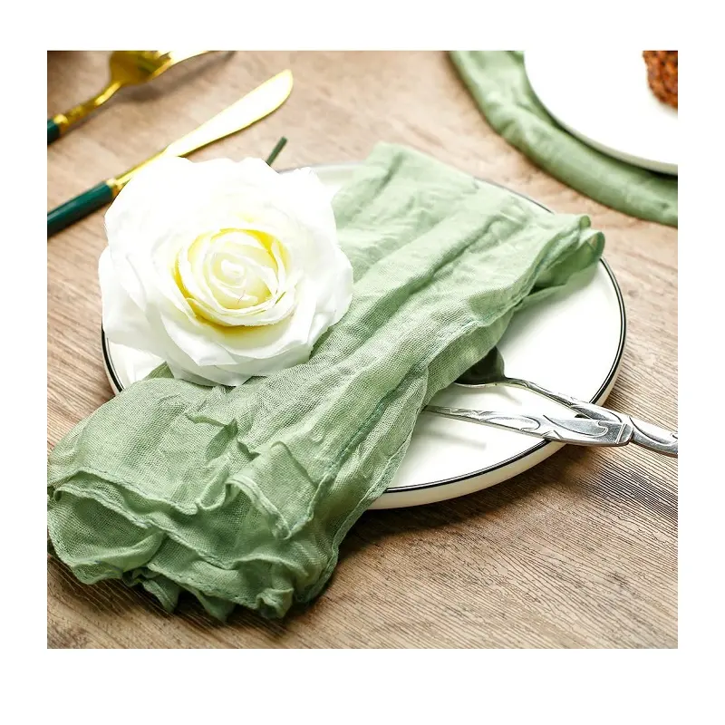 Kırışıklık taze yeşil peçete düğün parti yemek masası dekorasyon Mat Cheesecloth peçete