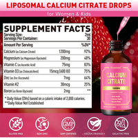 Complément alimentaire liposomal végétalien OEM à marque privée 1200mg de citrate de calcium en gouttes pour enfants, soutien osseux et immunitaire avec magnésium, zinc et D3/K2
