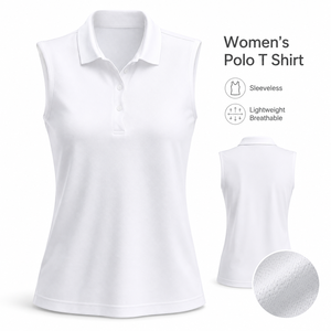 Polo blanc sans manches pour femme, 92% polyester, 8% élasthanne, respirant, piqué, séchage rapide, personnalisable, pour le golf et le tennis. - Product Image 2