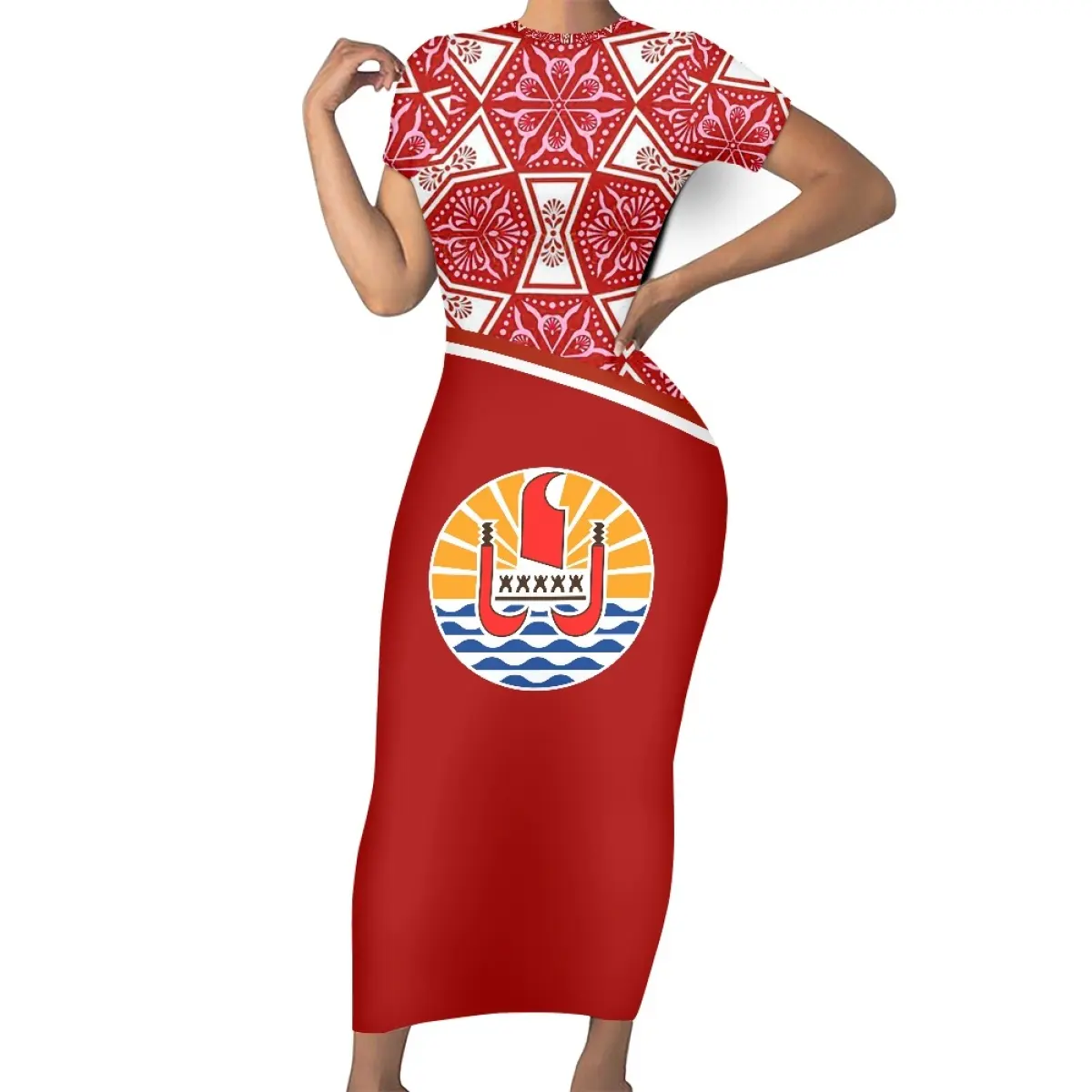 Nationaal Wapen Van Frans-Polynesië Afdrukken Bodycon Jurken Vrouwen Sexy Tahiti Logo Custom Zomerjurk Voor Feest Prom