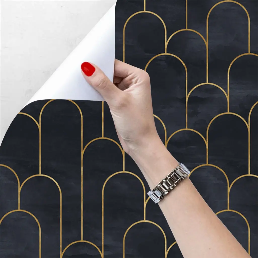 UDK PVC adhesive wall sticker 3d embossed black geometric design wallpaper contact paper for wall decor