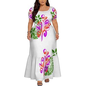 Vestido Largo Ajustado de Gran Tamaño con Diseño Polinesio para Mujer, Vestido de Manga Corta con Cuello Cuadrado para la Noche, Envío Directo - Product Image 4