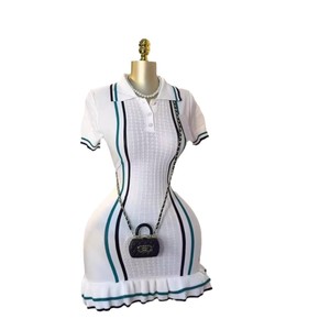 Abito in Maglia da Donna Nuovo Stile Francese Retrò con Contrasto in Vita, Gonna Maglione Arricciata Effetto Snellente - Product Image 4