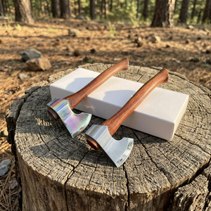 Hache de montagne miniature industrielle personnalisée en acier inoxydable avec manche en bois de rose, hachette tactique de poche exquise en bois, EDC pour le camping - Product Image 2