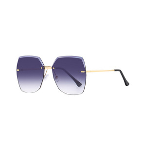 Lunettes de soleil rétro sans monture à bords chanfreinés pour femmes, lunettes en métal, protection UV400, type 3, verres PC, monture noire - Product Image 2
