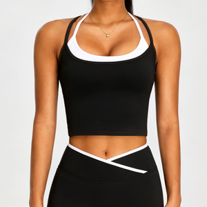 Soutien-gorge de sport Syf Yoga pour femme, en Spandex et Polyester respirant, avec bretelles contrastantes, col rond, coussinets amovibles et design dos croisé - Product Image 4