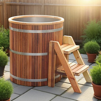 AMHUS 2026 Nouvelle Baignoire en Bois pour Bain d'Eau Froide, Coque en Cèdre Rouge Canadien, Baignoire de Glace Autoportante Cylindrique en Acier Inoxydable