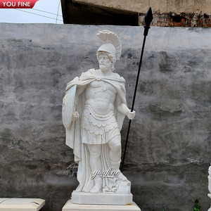 YOUFINE Estatua de Caballo y Hombre a Tamaño Real Tallada a Mano en Mármol Blanco, Escultura Personalizada de Jinete Romano para Decoración de Jardín o Palacio - Product Image 4