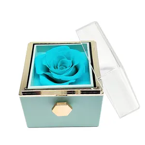 Valentine's Day Flower Ring Necklaces Jewelry gift Packaging Boxes Rotating Eternal Rose Box for Small Business