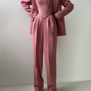 Conjuntos de Pantalones Holgados de Moda para Mujer, 3 Piezas, Blazer Elegante de Manga Larga con Cinturón, Camiseta sin Mangas con Pantalones Anchos de Cintura Alta, Trajes para Dama - Product Image 5