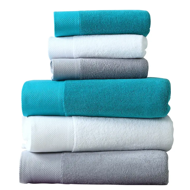 Hotel small square face hand towels set luxury 100% cotton 3 piece big bath towel set