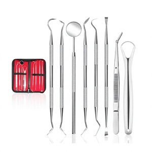 Stainless Steel Dental Hygiene Kit Teeth Cleaning Tool Set Mouth Mirror Tartar Scaler Tongue Scraper Explorer with <b>Zipper</b> Case - Product Image 1