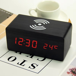 EMAF Promotion Gift <strong>Bedside</strong> Desk Morning Desktop Electronic Wood Display Led Digit Alarm Wireless Charger <strong>Clock</strong> for Mobile Phone - Product Image 5
