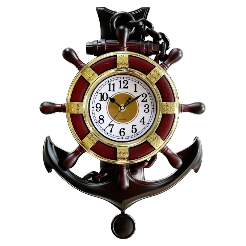 Jam dinding liontin plastik gaya Mediterania, perahu Retro, jam kreatif untuk dekorasi rumah