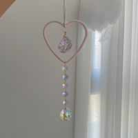 Esfera de Cristal Pulido Hecha a Mano, Ecológica y de Alta Calidad, 40cm, Decoración Colgante con Corazón Rosa, Anillos de Hierro, Impresión UV, Venta al Por Mayor