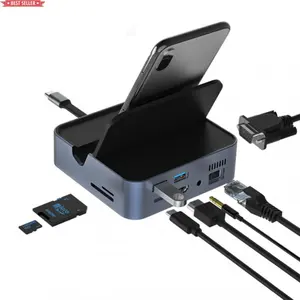 Multifonction type-c vers HDTV VGA avec Base téléphone Mobile 9-en-1 Station d'accueil USB c Hub adaptateur intelligent chargeur sans fil