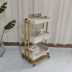 รถเข็นหรูหราคุณภาพสูงสำหรับร้านเสริมสวยดูแลผิว พร้อมชั้นวางของไม้ รถเข็นอุปกรณ์โลหะและพลาสติก - Product Image 1