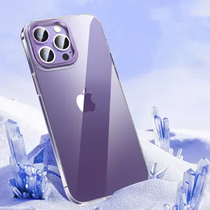 苹果14 Pro Max 13超水晶透明超薄苹果14 Plus手机外壳无发黄金属镜头相机手机外壳