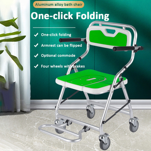 Nuova sedia da doccia pieghevole moderna e confortevole con ruote e sedia da toilette con ruote di bloccaggio per anziani - Product Image 5